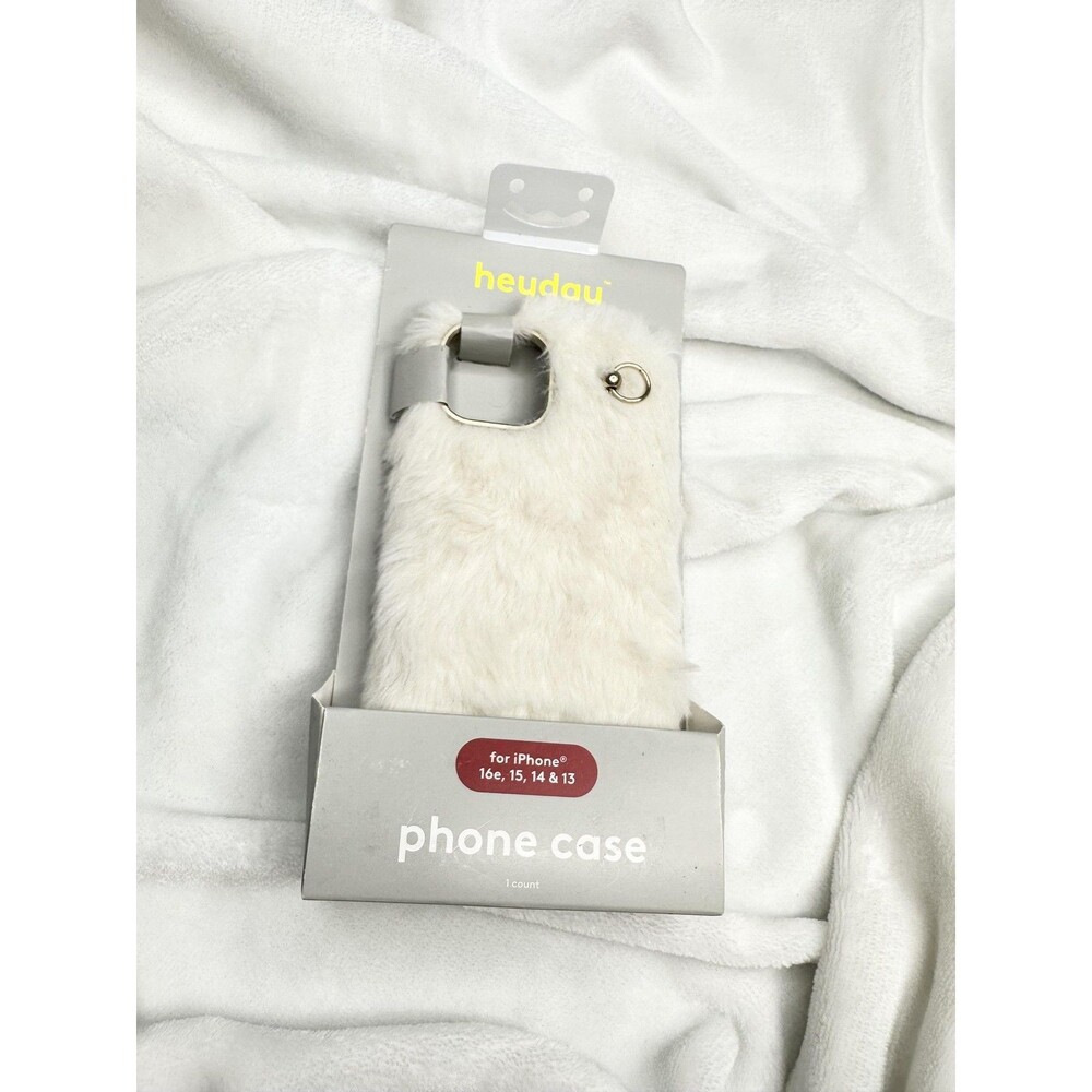 Heyday Furry Ring Phone Case IPhone 16e 15 14 13 Beige Cream Fur Strap Holder